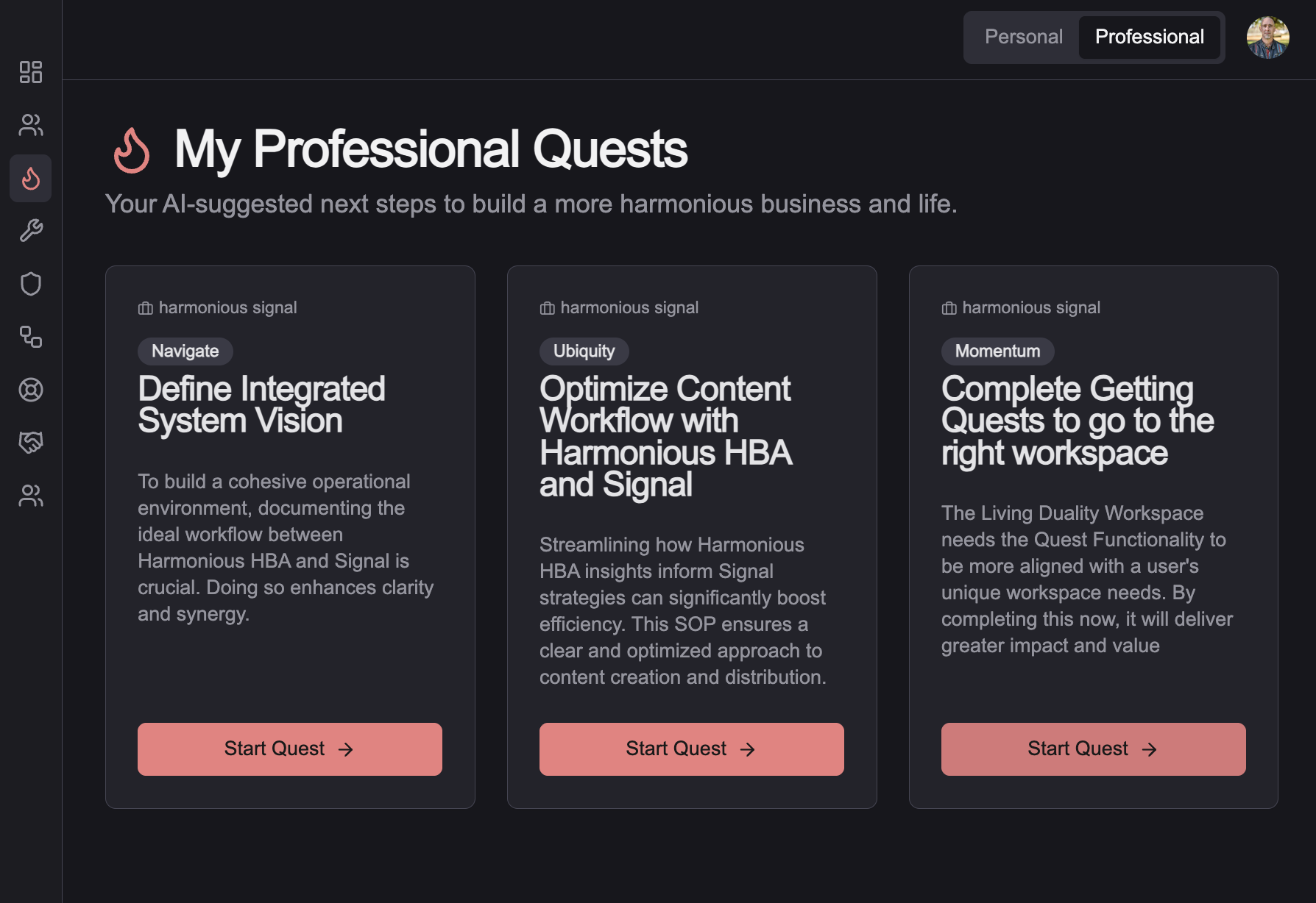 AI-generated quests based on your Signal and coherence gaps